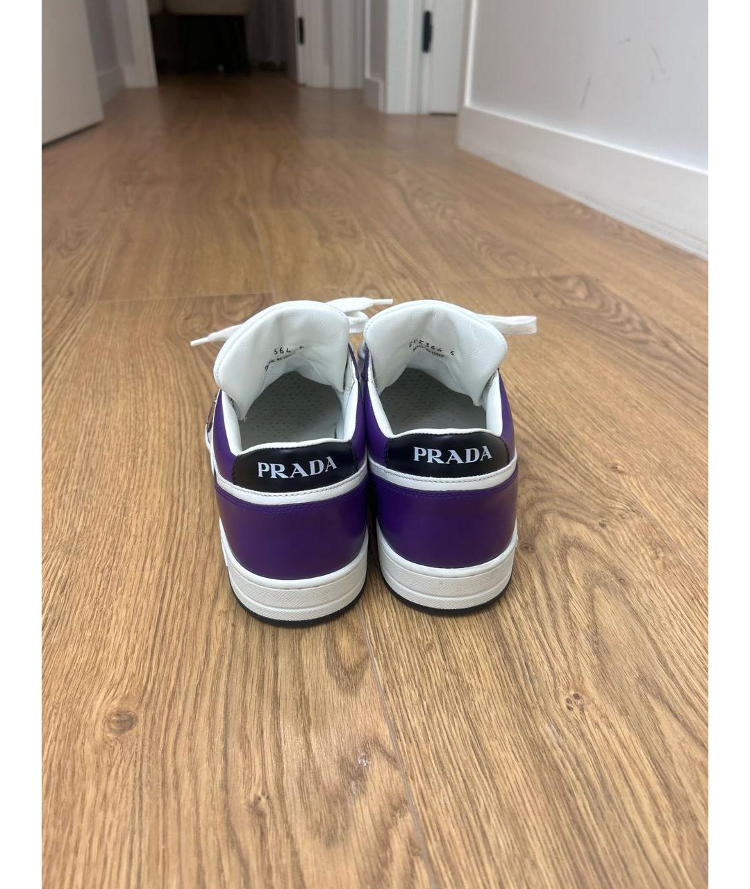 PRADA Фиолетовые кожаные низкие кроссовки / кеды, фото 4