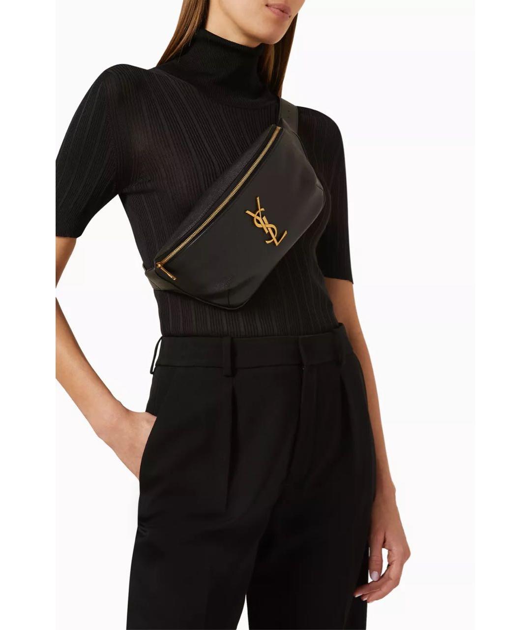 SAINT LAURENT Черная кожаная поясная сумка, фото 5