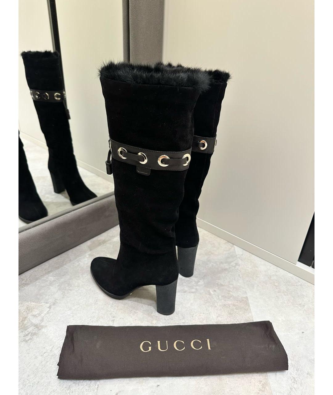 GUCCI Черные замшевые сапоги, фото 2