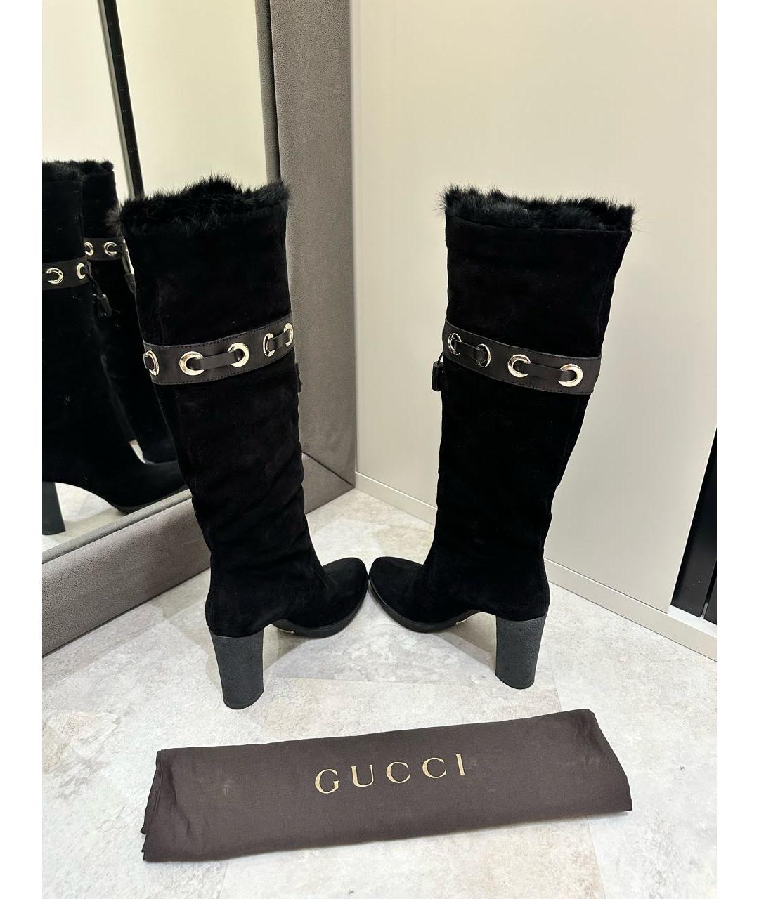 GUCCI Черные замшевые сапоги, фото 3