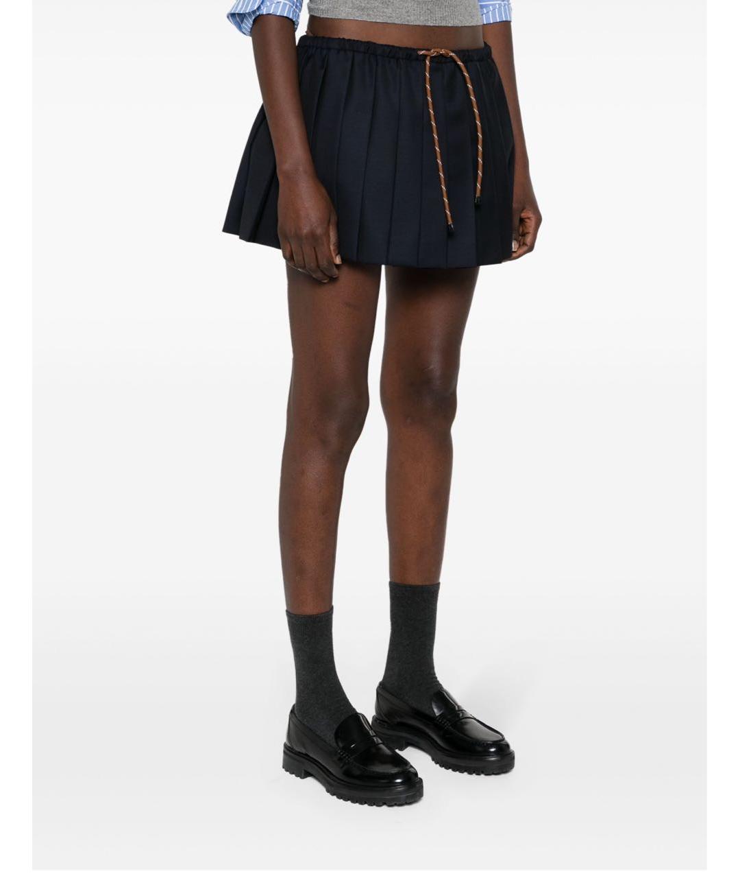 MIU MIU Темно-синяя шерстяная юбка мини, фото 2
