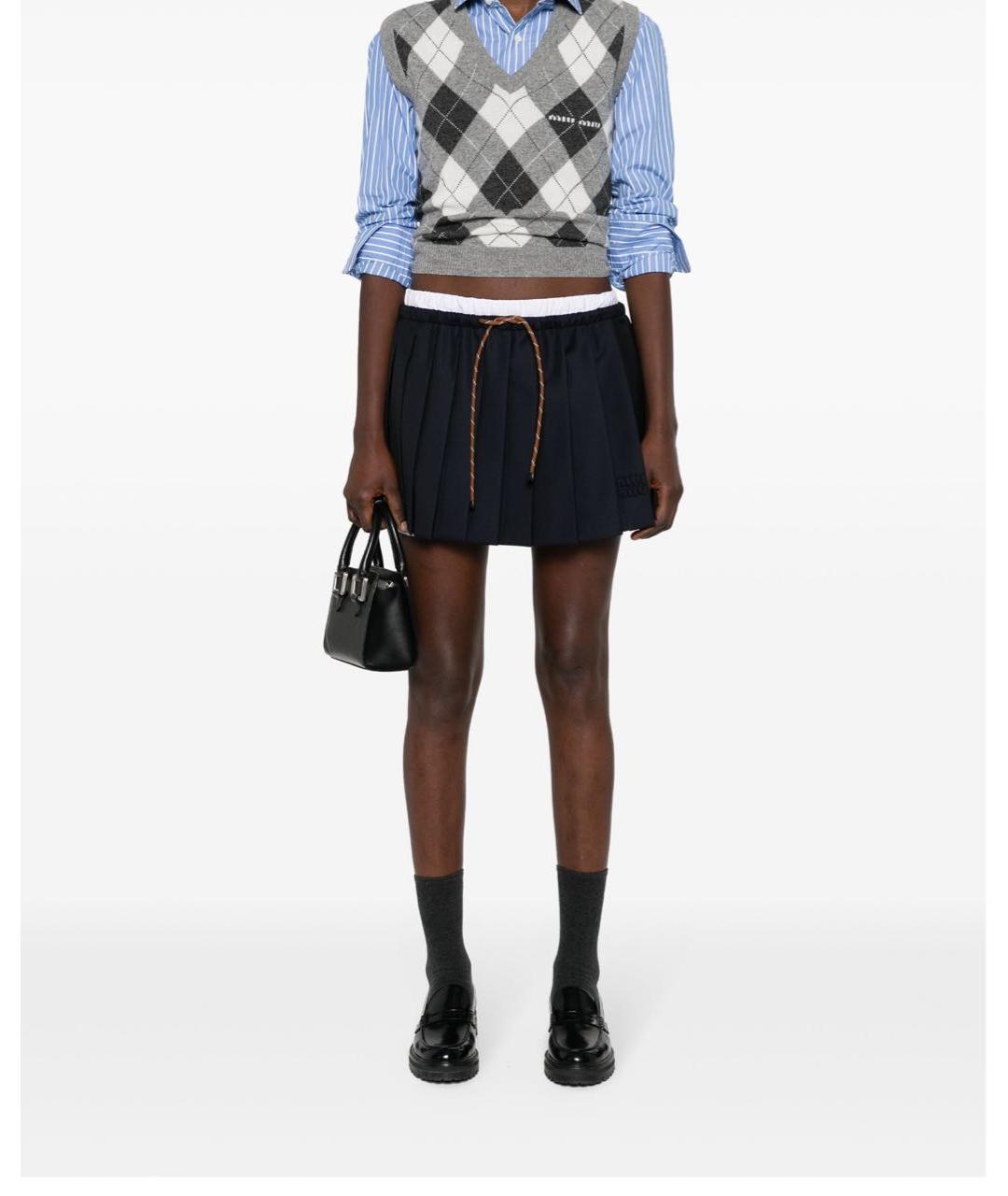 MIU MIU Темно-синяя шерстяная юбка мини, фото 4