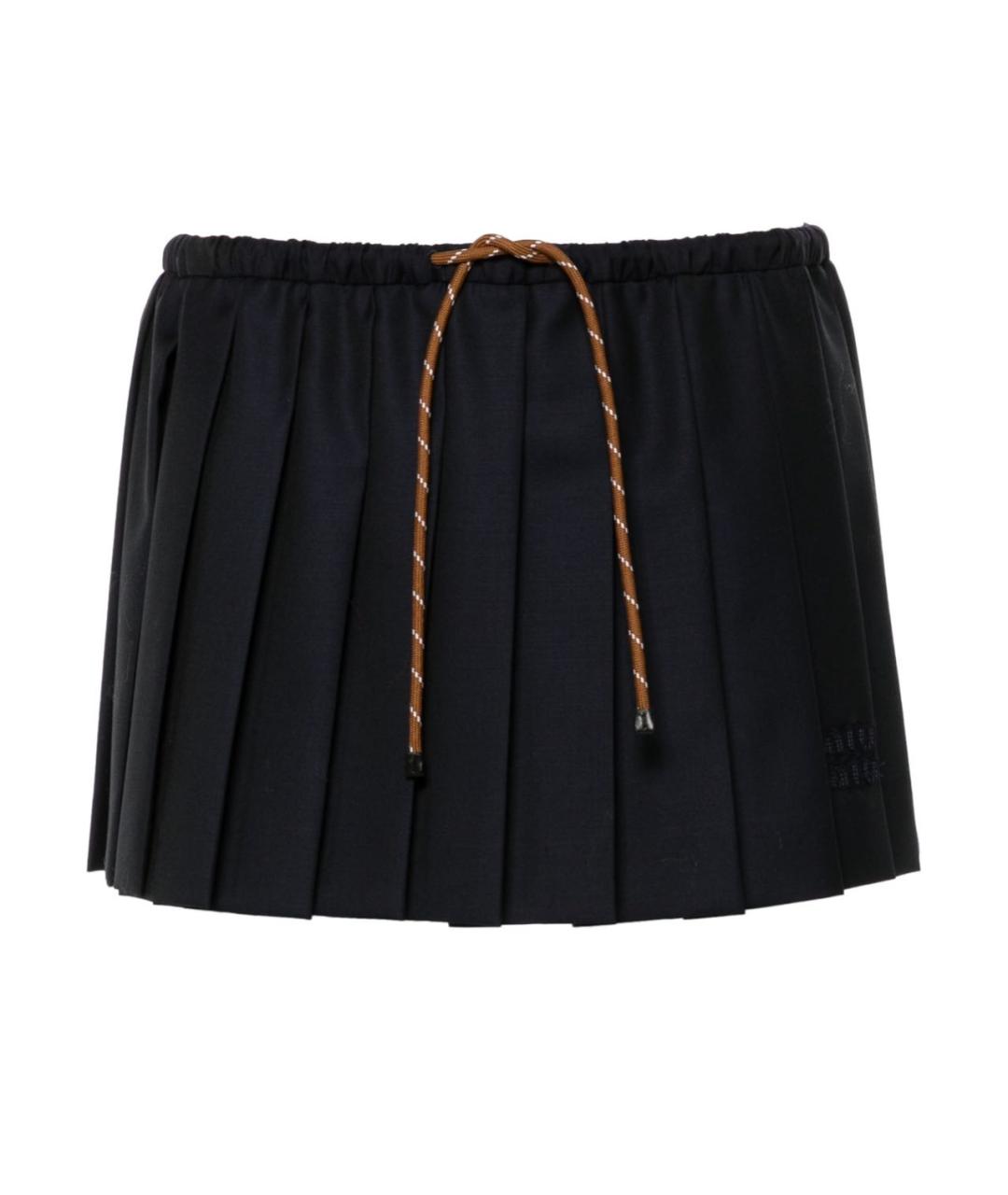 MIU MIU Темно-синяя шерстяная юбка мини, фото 1