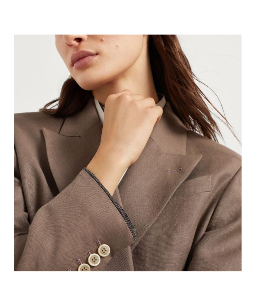 BRUNELLO CUCINELLI Коричневый льняной жакет/пиджак, фото 2