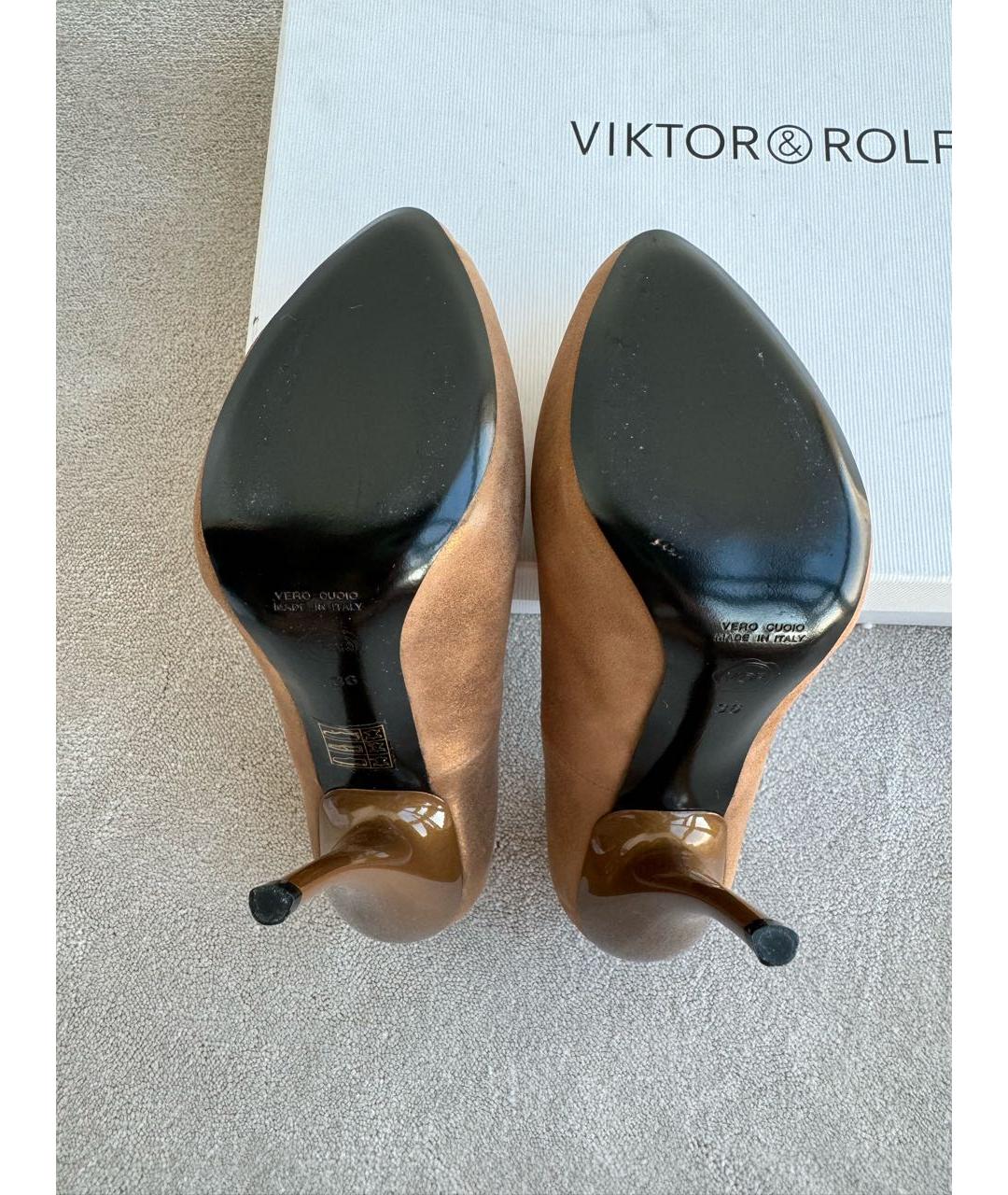 VICTOR AND ROLF Золотые кожаные туфли, фото 5