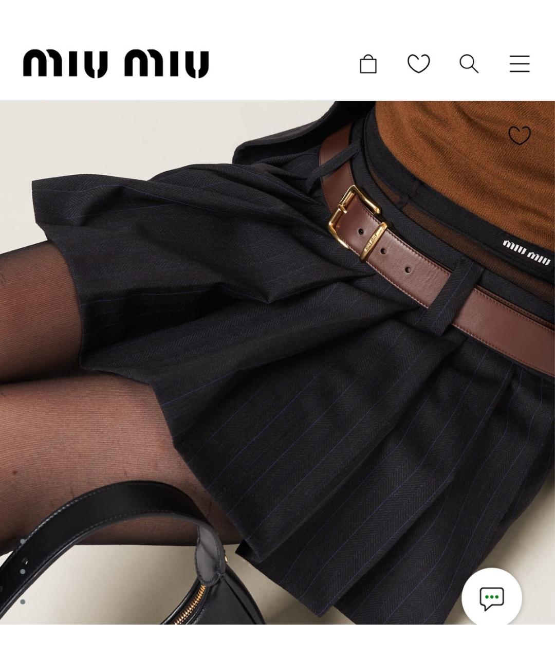 MIU MIU Темно-синяя шерстяная юбка мини, фото 3