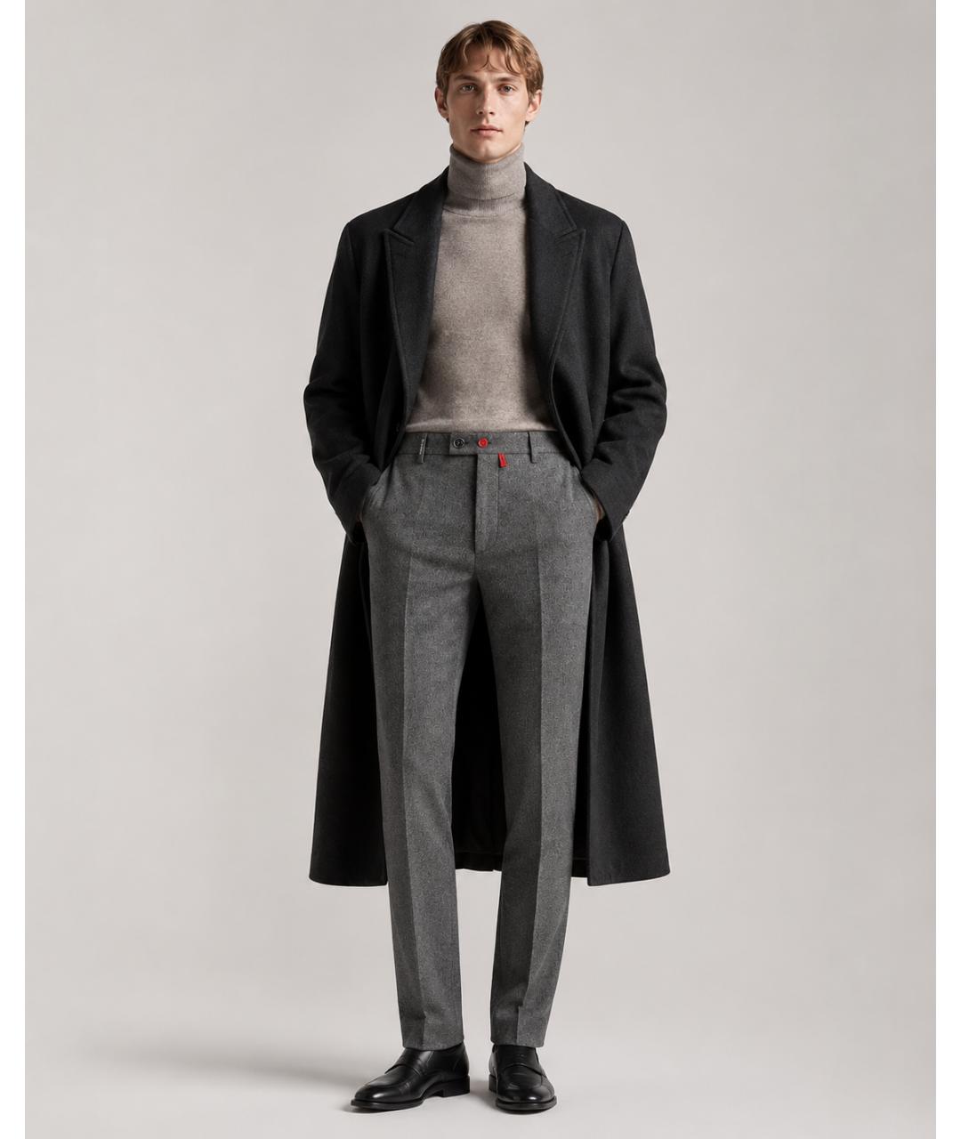KITON Серые шерстяные классические брюки, фото 6