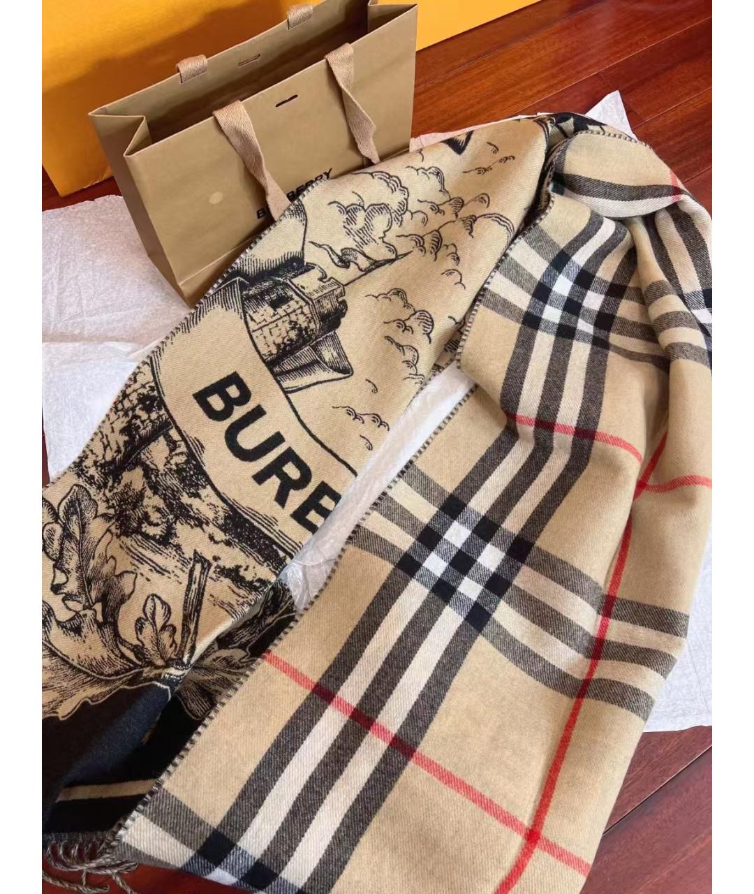 BURBERRY Хаки кашемировый шарф, фото 5