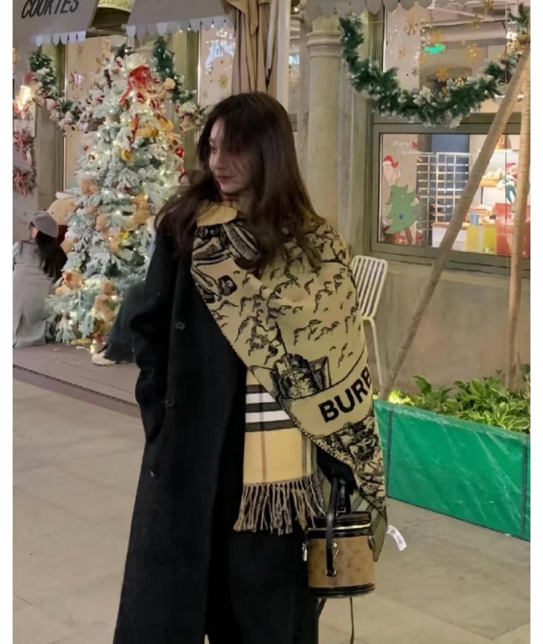 BURBERRY Хаки кашемировый шарф, фото 3