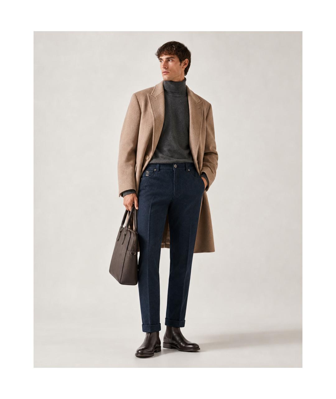BRUNELLO CUCINELLI Синие хлопковые брюки чинос, фото 7