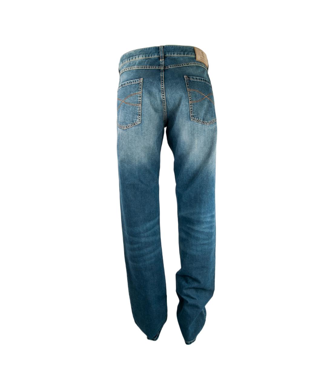 BRUNELLO CUCINELLI Синие хлопковые прямые джинсы, фото 3