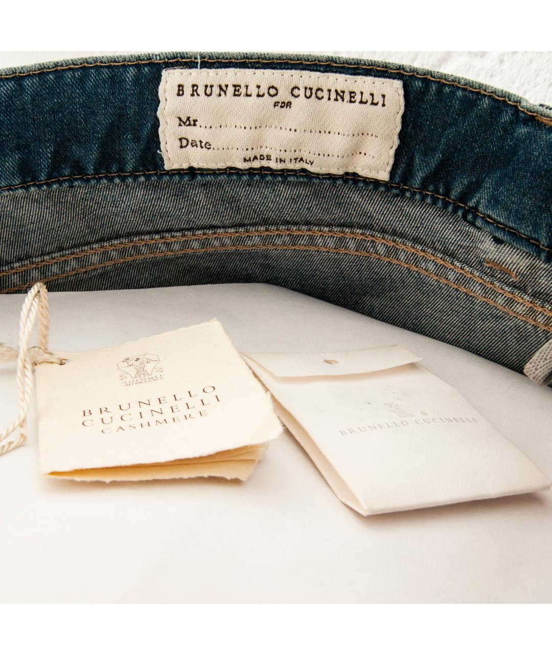 BRUNELLO CUCINELLI Синие хлопковые прямые джинсы, фото 5