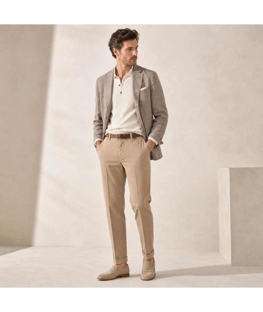 BRUNELLO CUCINELLI Бежевые хлопковые брюки чинос, фото 7