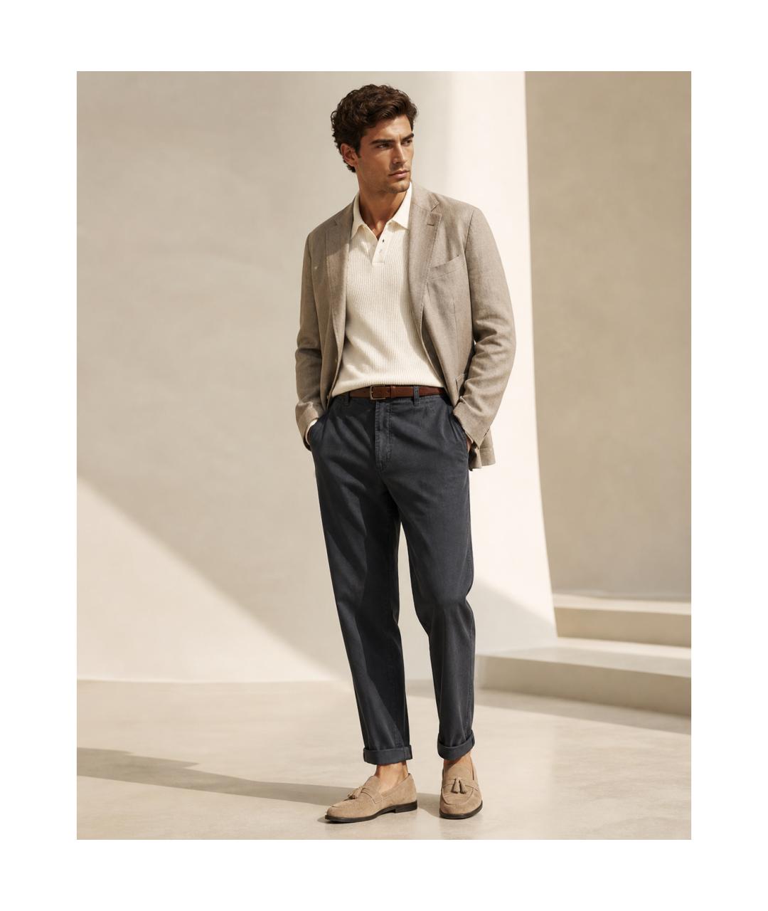 BRUNELLO CUCINELLI Антрацитовые хлопковые брюки чинос, фото 4