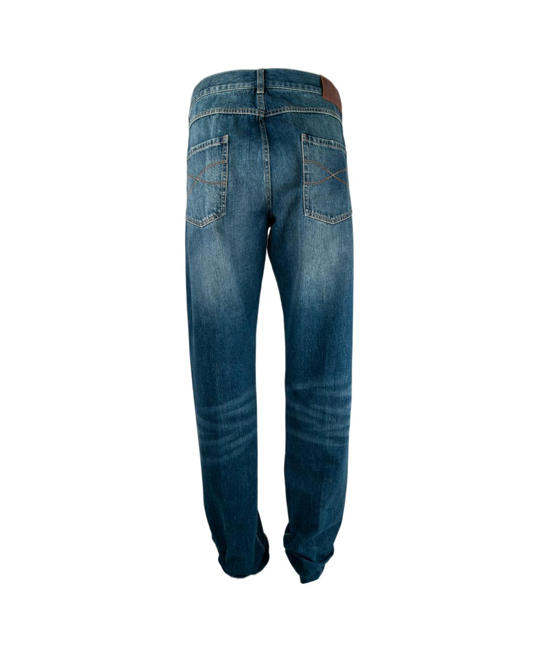 BRUNELLO CUCINELLI Синие хлопковые прямые джинсы, фото 3