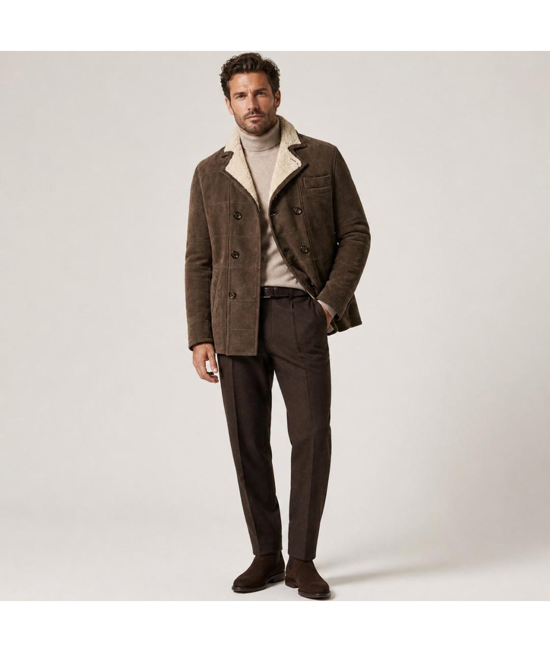 BRUNELLO CUCINELLI Коричневая замшевая дубленка/шуба, фото 7