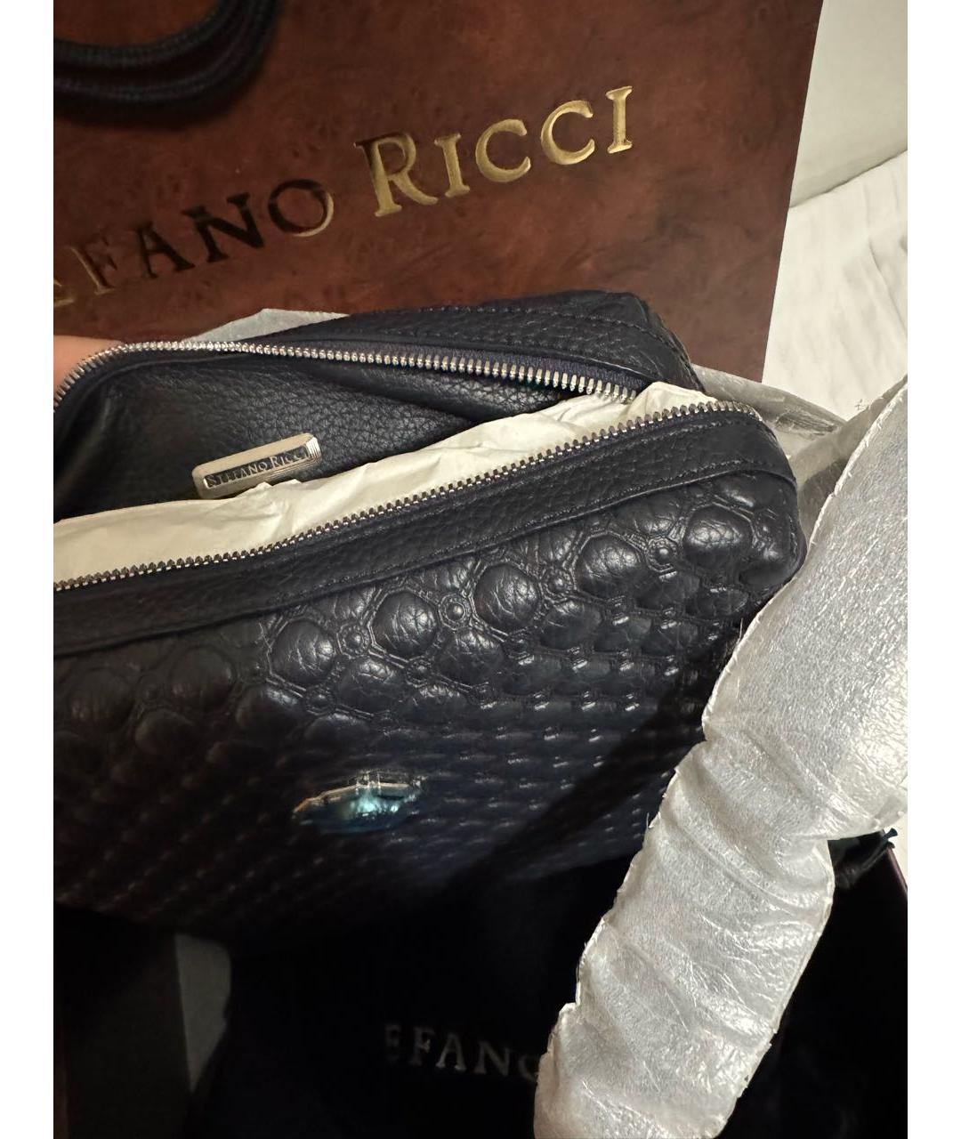 STEFANO RICCI Темно-синяя кожаная сумка на плечо, фото 4