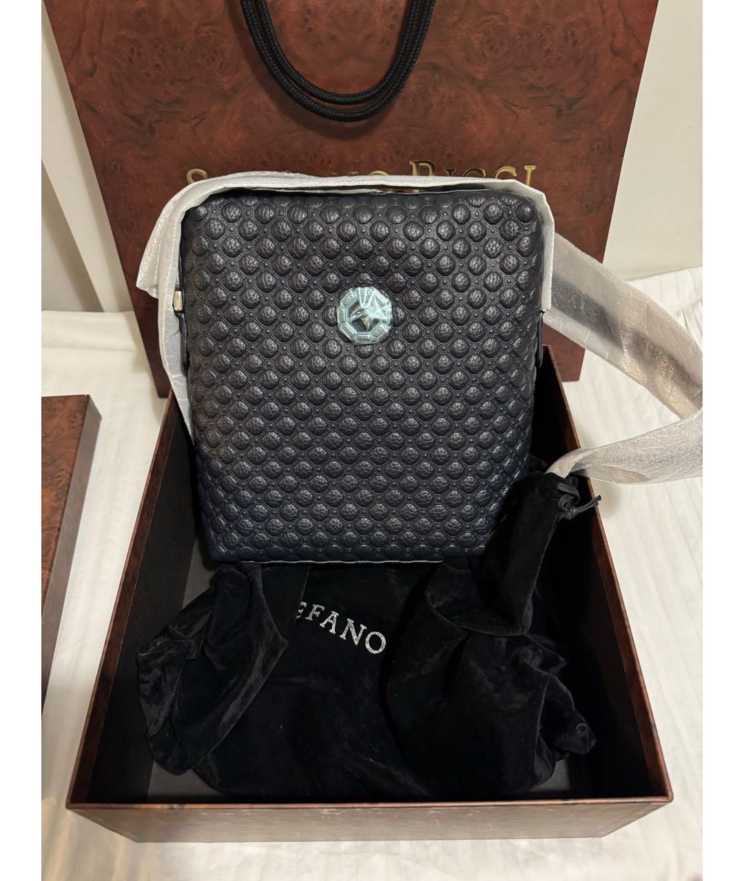 STEFANO RICCI Темно-синяя кожаная сумка на плечо, фото 2