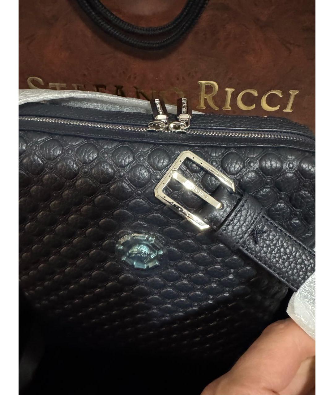 STEFANO RICCI Темно-синяя кожаная сумка на плечо, фото 3