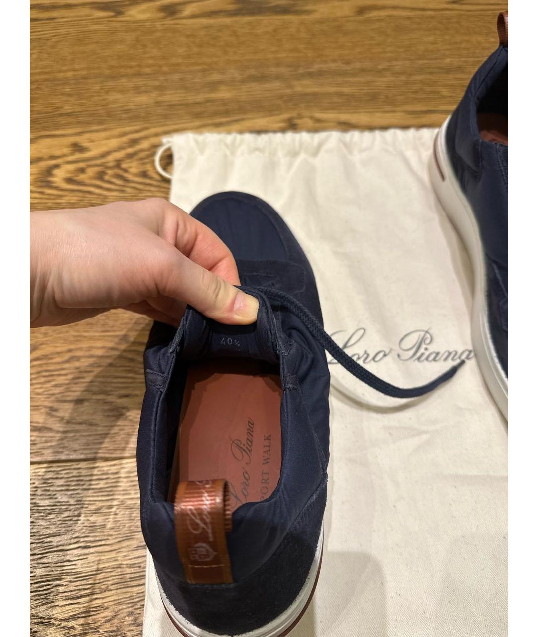 LORO PIANA Синие текстильные низкие кроссовки / кеды, фото 7