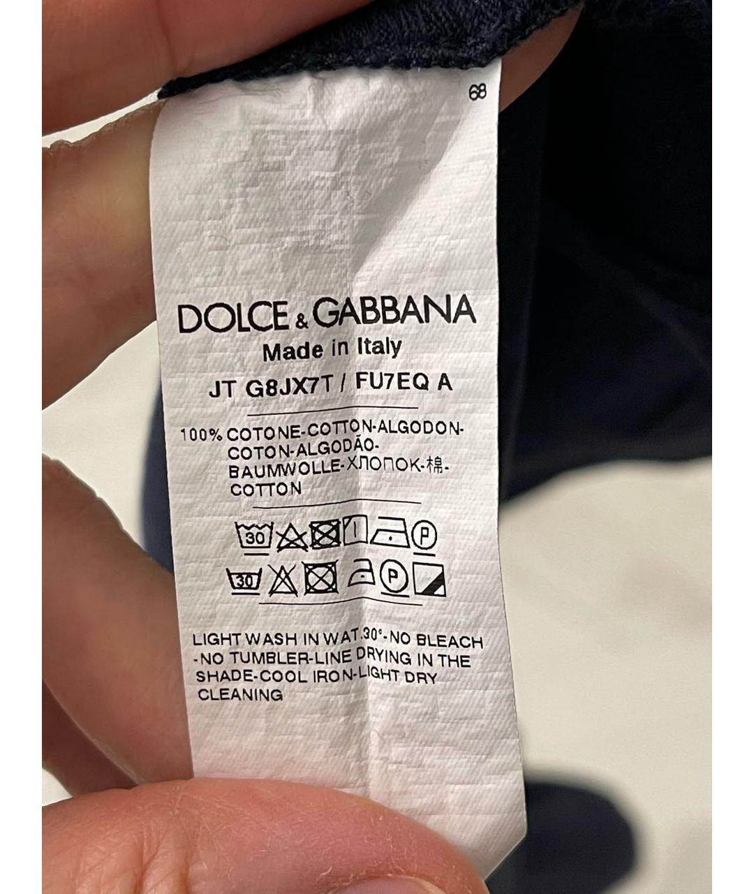 DOLCE&GABBANA Темно-синяя хлопковая футболка, фото 5