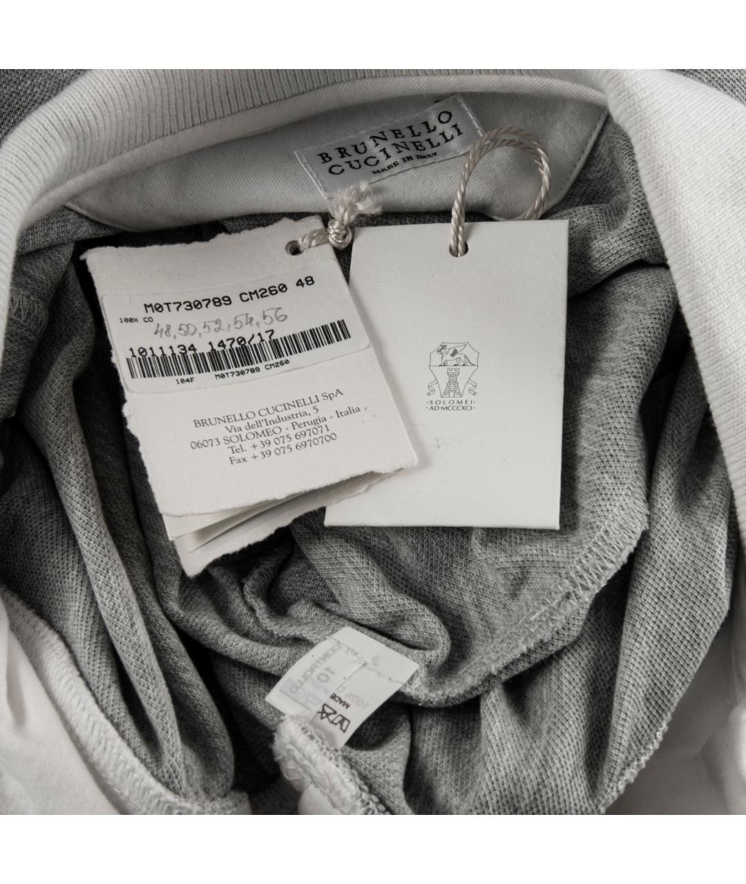 BRUNELLO CUCINELLI Серое хлопковое поло с коротким рукавом, фото 4