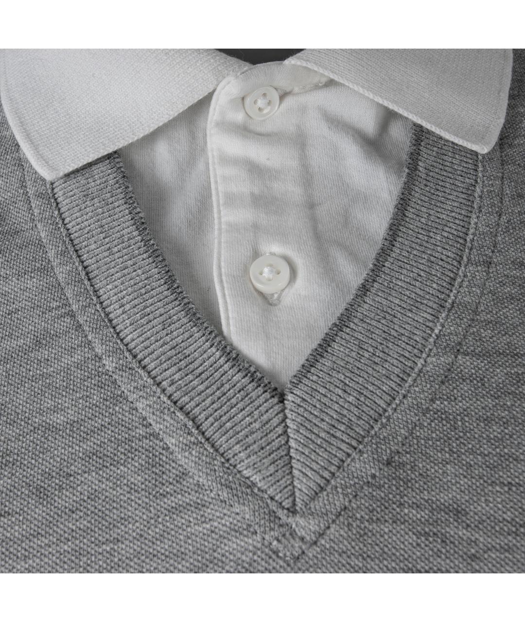 BRUNELLO CUCINELLI Серое хлопковое поло с коротким рукавом, фото 2