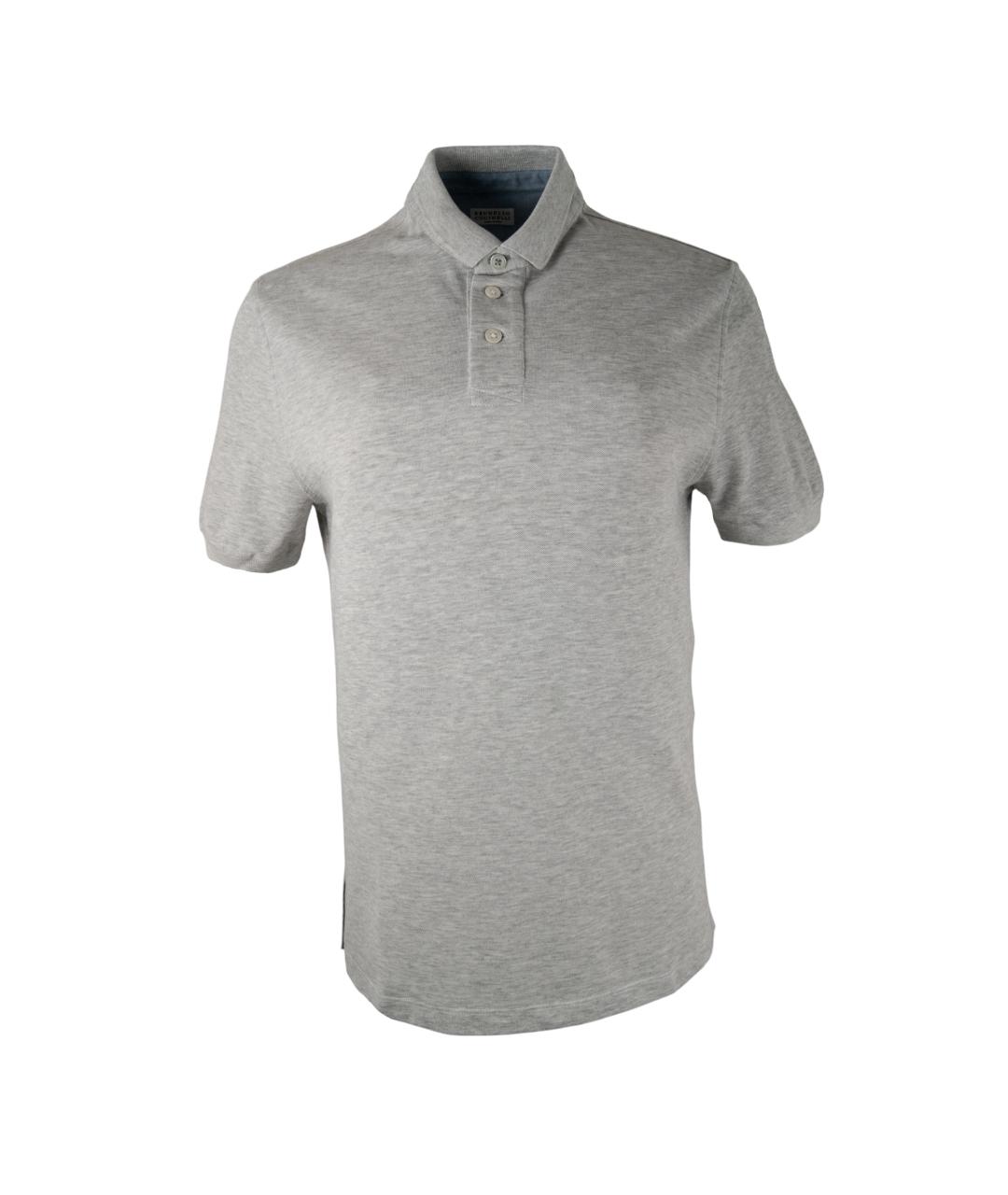 BRUNELLO CUCINELLI Серое хлопковое поло с коротким рукавом, фото 1