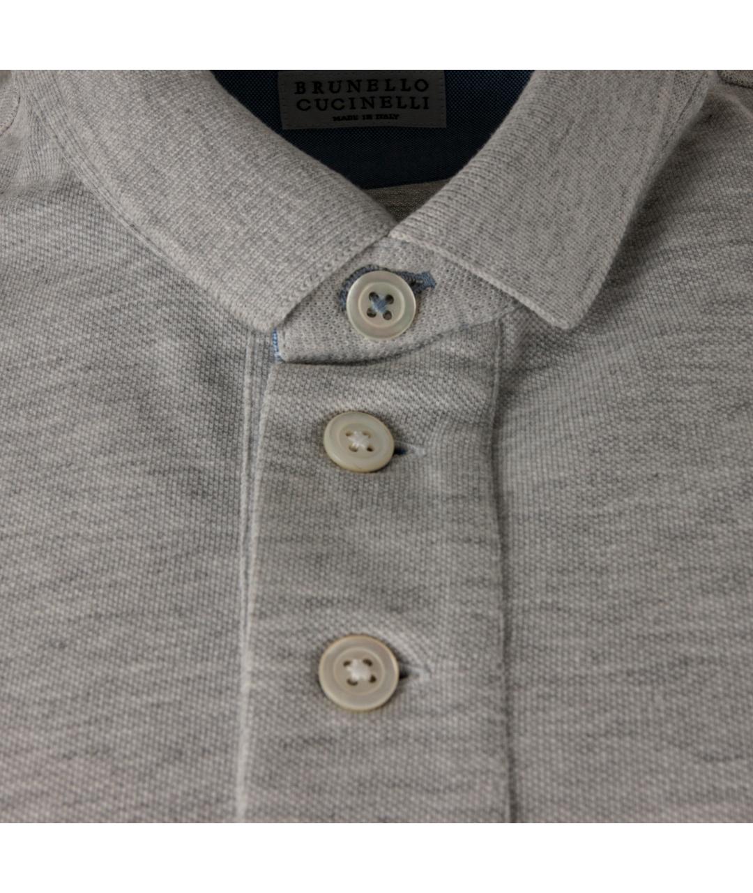 BRUNELLO CUCINELLI Серое хлопковое поло с коротким рукавом, фото 2