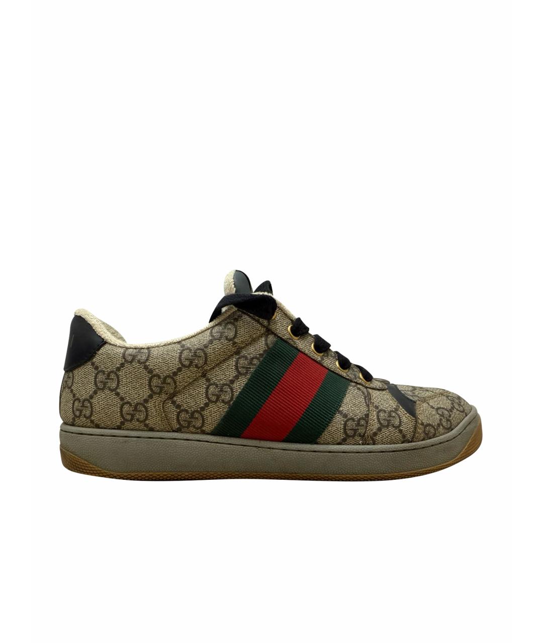 GUCCI Коричневые текстильные низкие кроссовки / кеды, фото 1