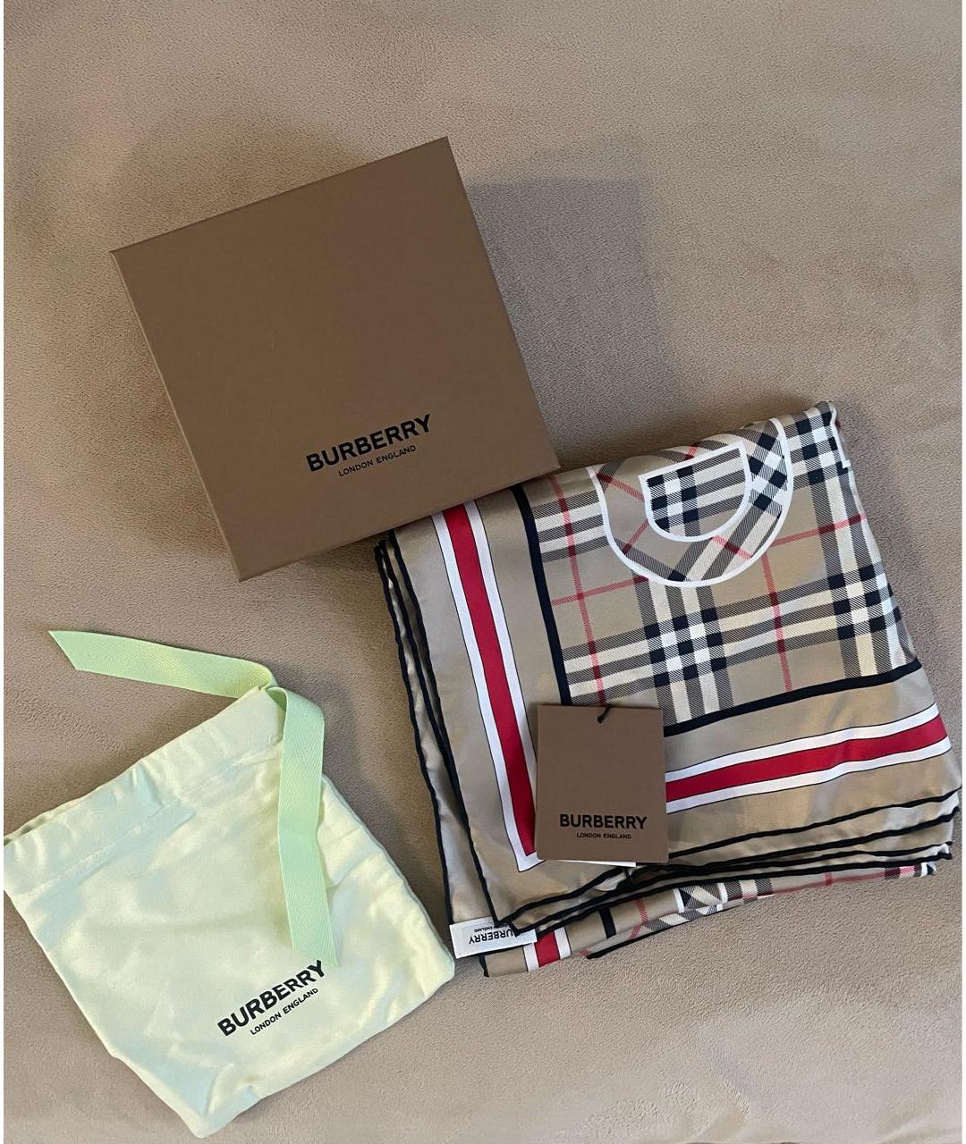 BURBERRY Бежевый шелковый платок, фото 5