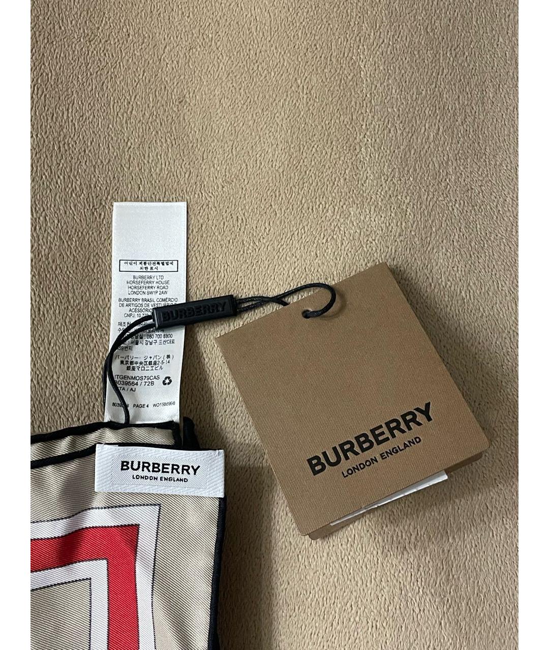 BURBERRY Бежевый шелковый платок, фото 3