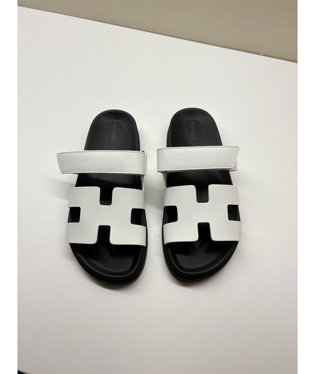 HERMES Белые кожаные шлепанцы, фото 2