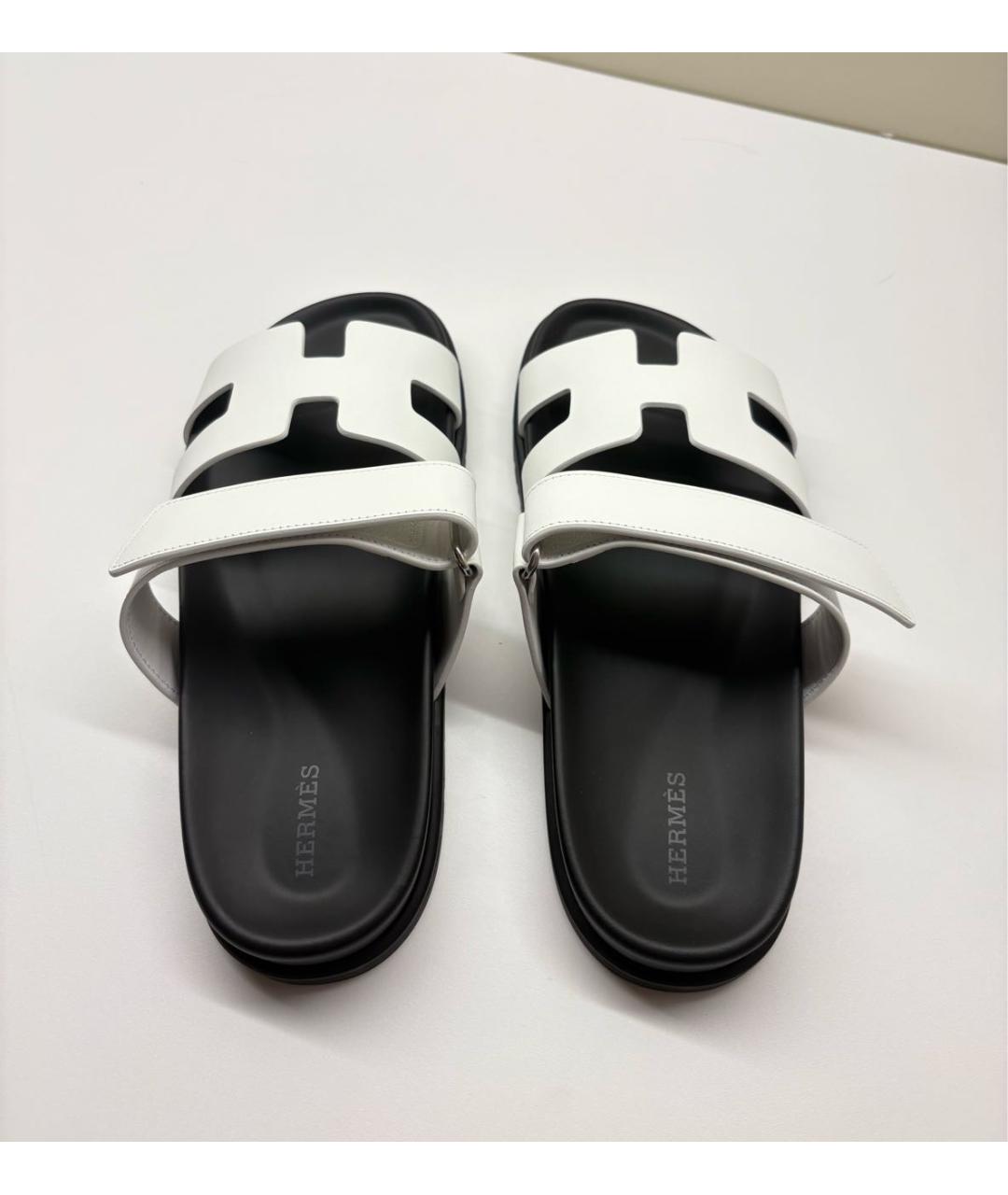 HERMES Белые кожаные шлепанцы, фото 3