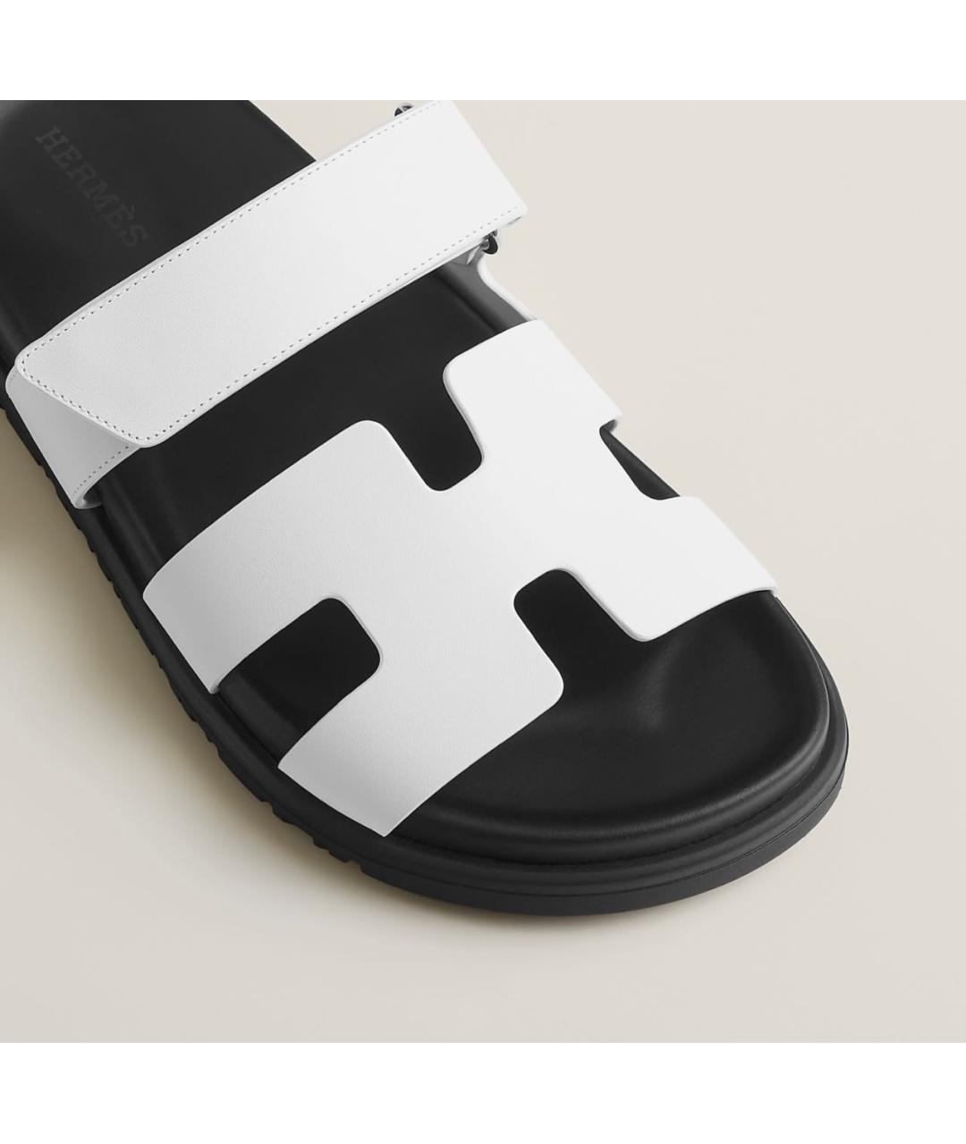 HERMES Белые кожаные шлепанцы, фото 4