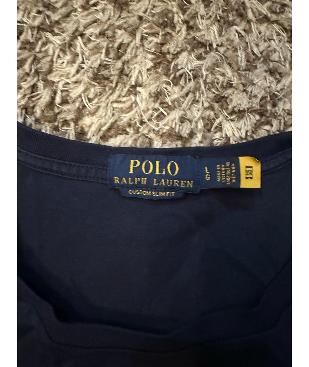 POLO RALPH LAUREN Темно-синяя хлопковая футболка, фото 2