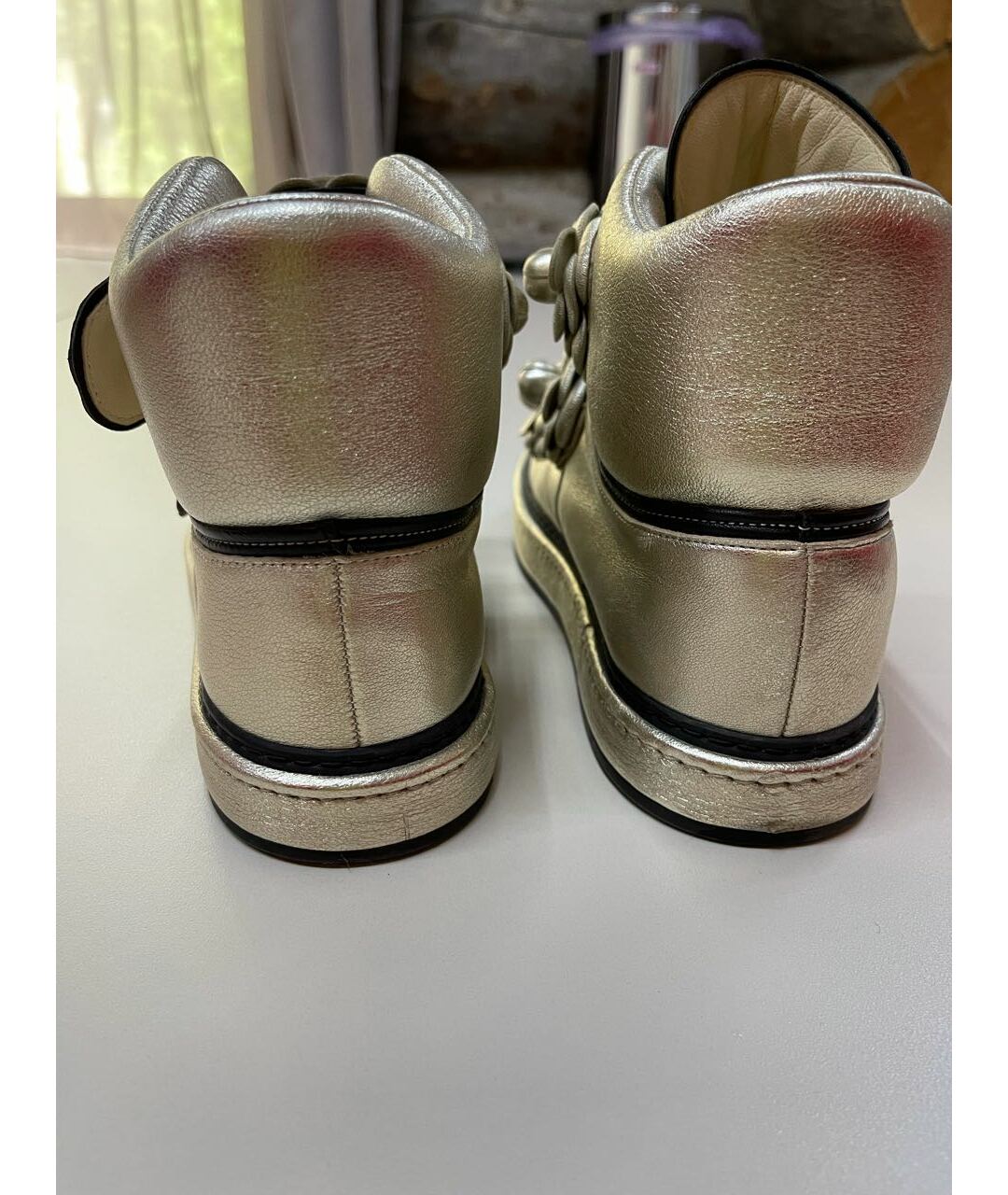 CHANEL PRE-OWNED Золотые кожаные кроссовки, фото 4