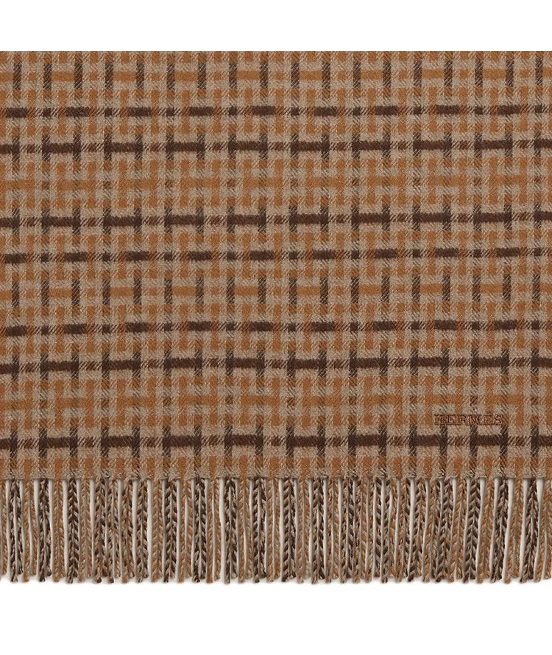 HERMES Коричневый кашемировый шарф, фото 2