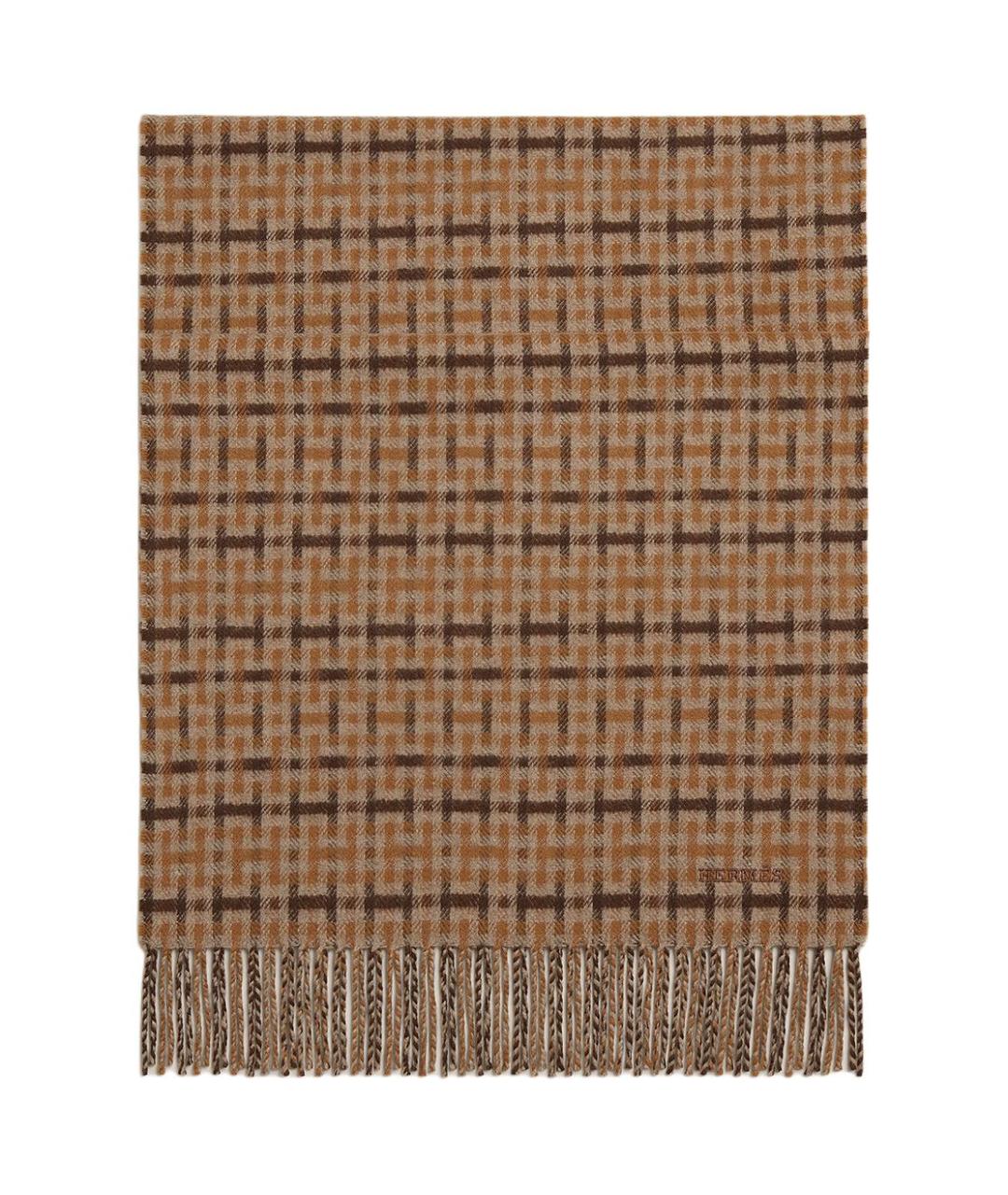 HERMES Коричневый кашемировый шарф, фото 1