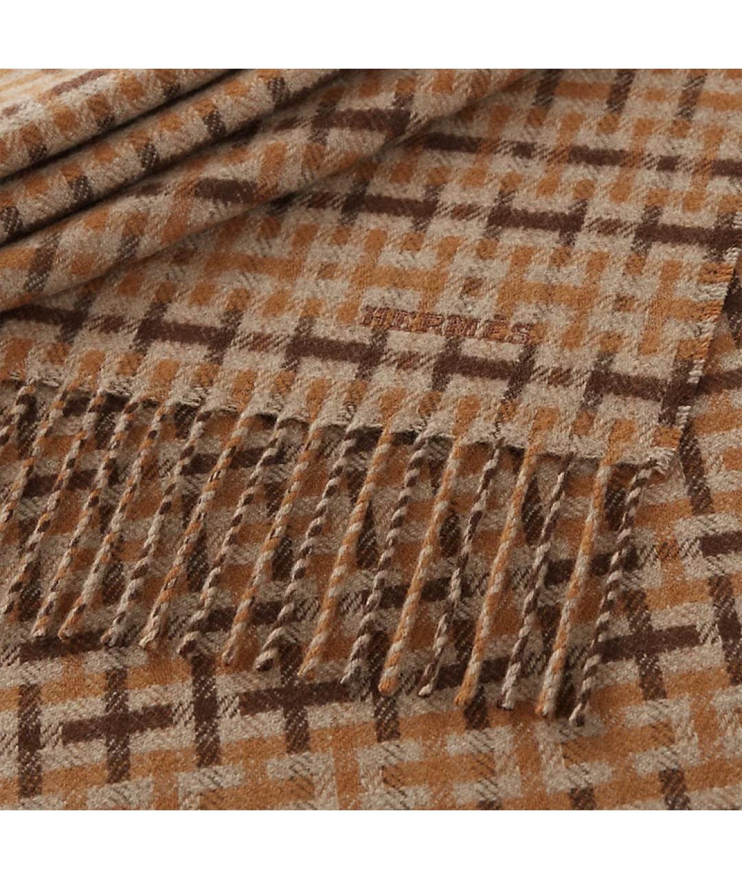 HERMES Коричневый кашемировый шарф, фото 3