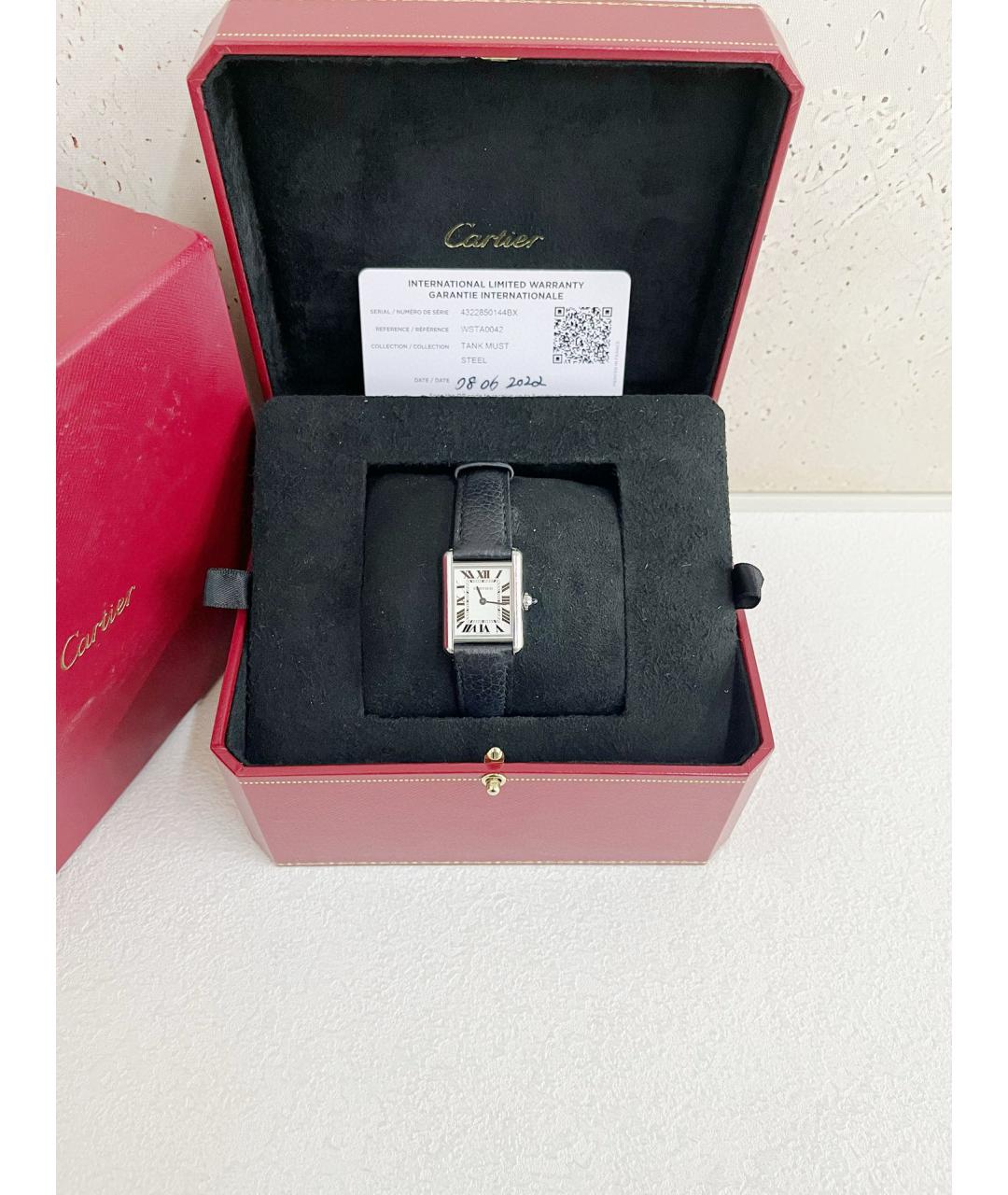 CARTIER Черные кожаные часы, фото 6