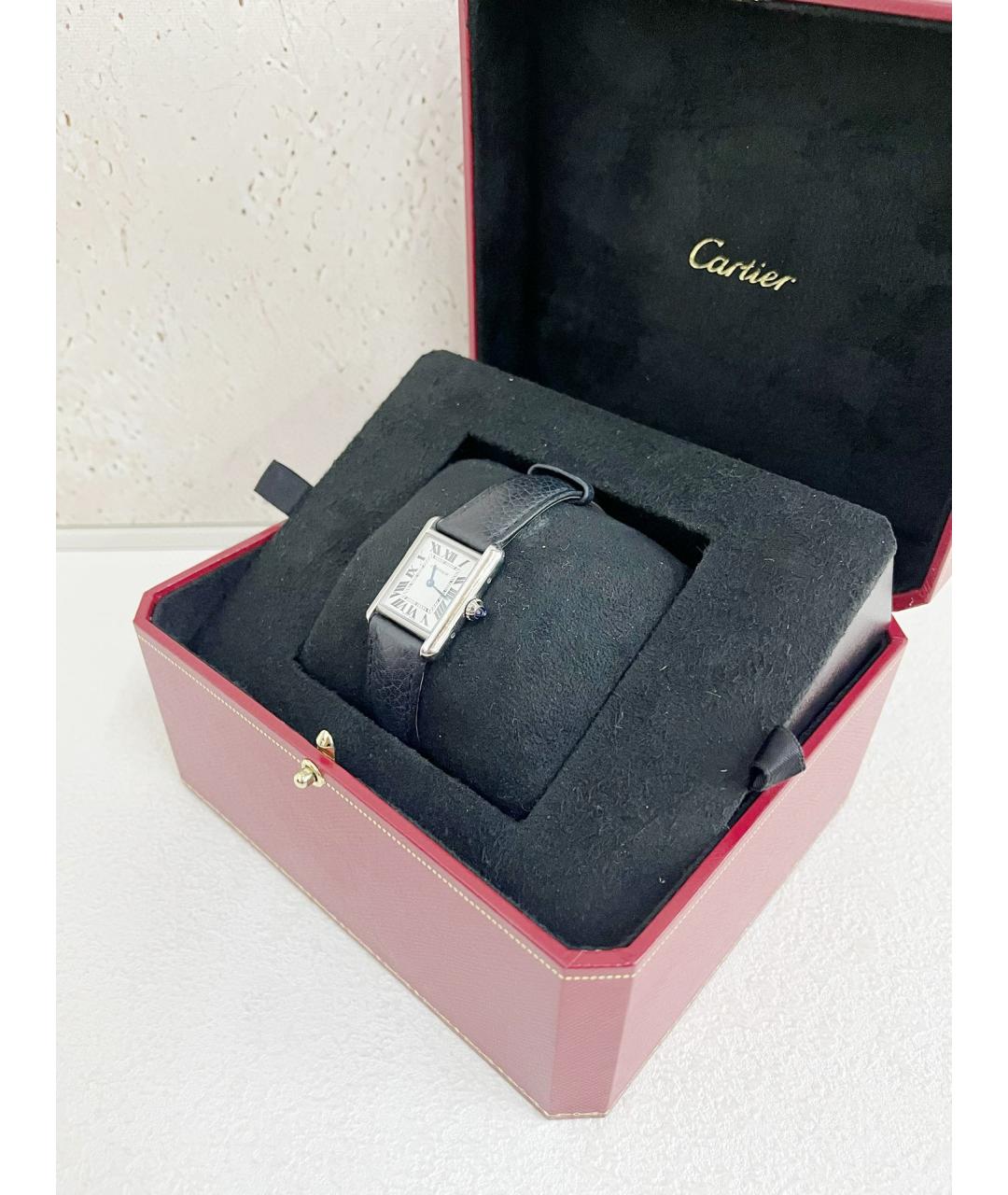 CARTIER Черные кожаные часы, фото 4