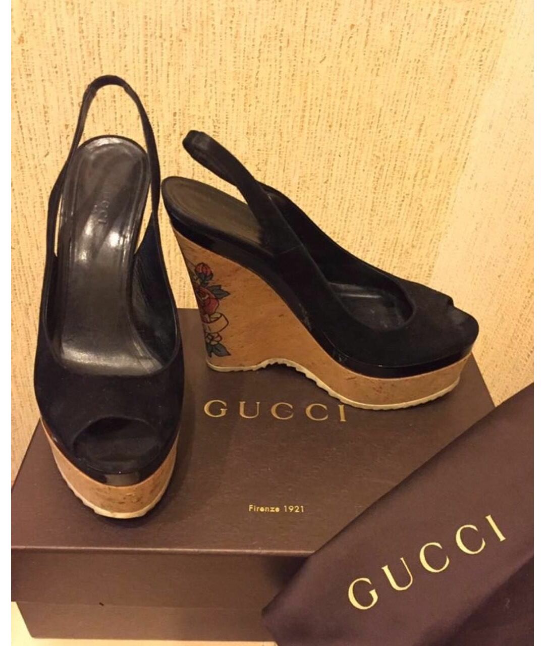 GUCCI Черные замшевые босоножки, фото 2