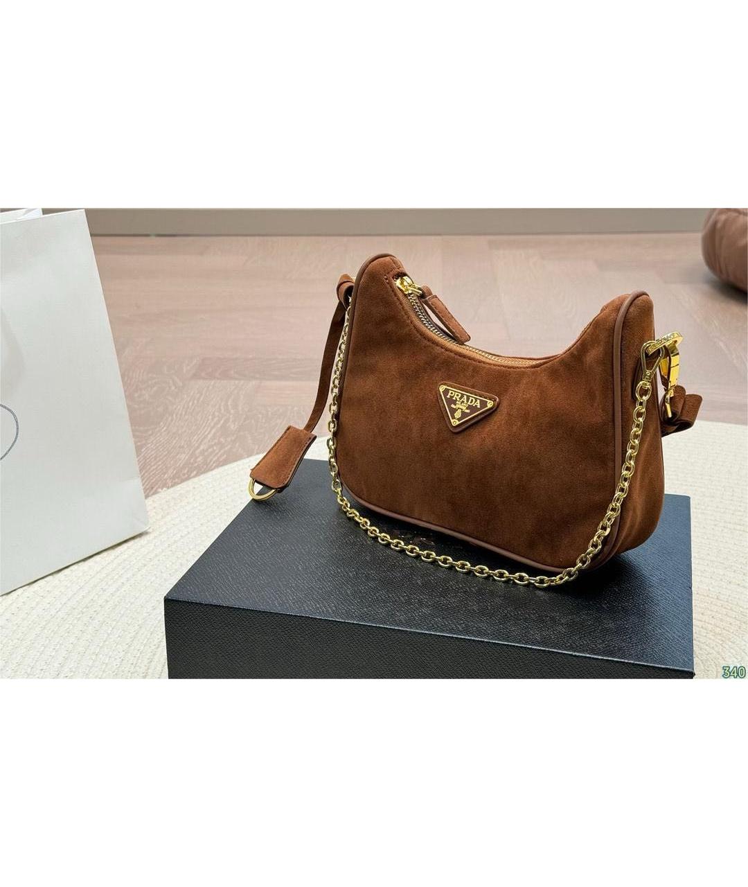 PRADA Коричневая замшевая сумка через плечо Re-Edition 2005 для