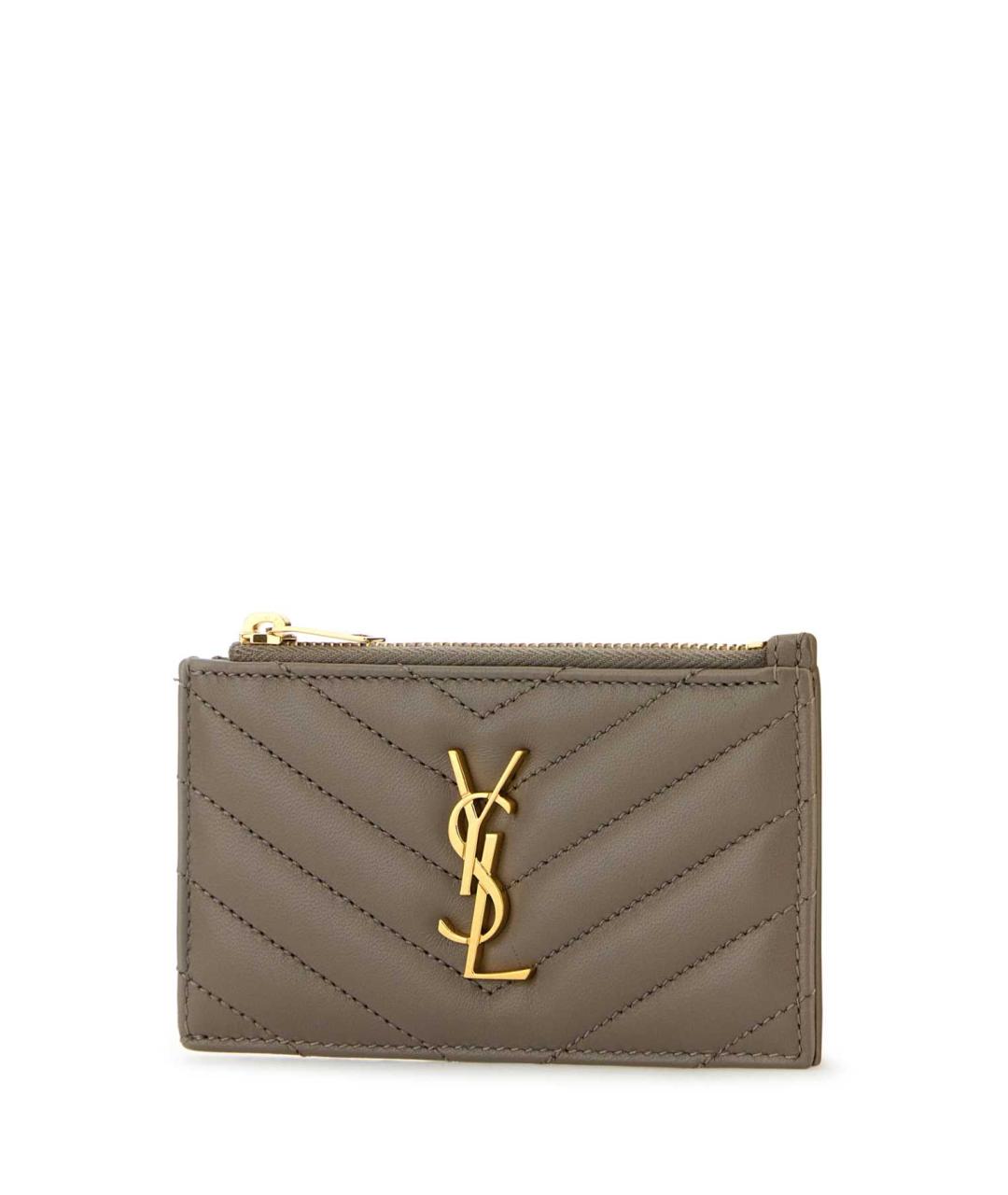 SAINT LAURENT Серый кожаный кардхолдер, фото 2