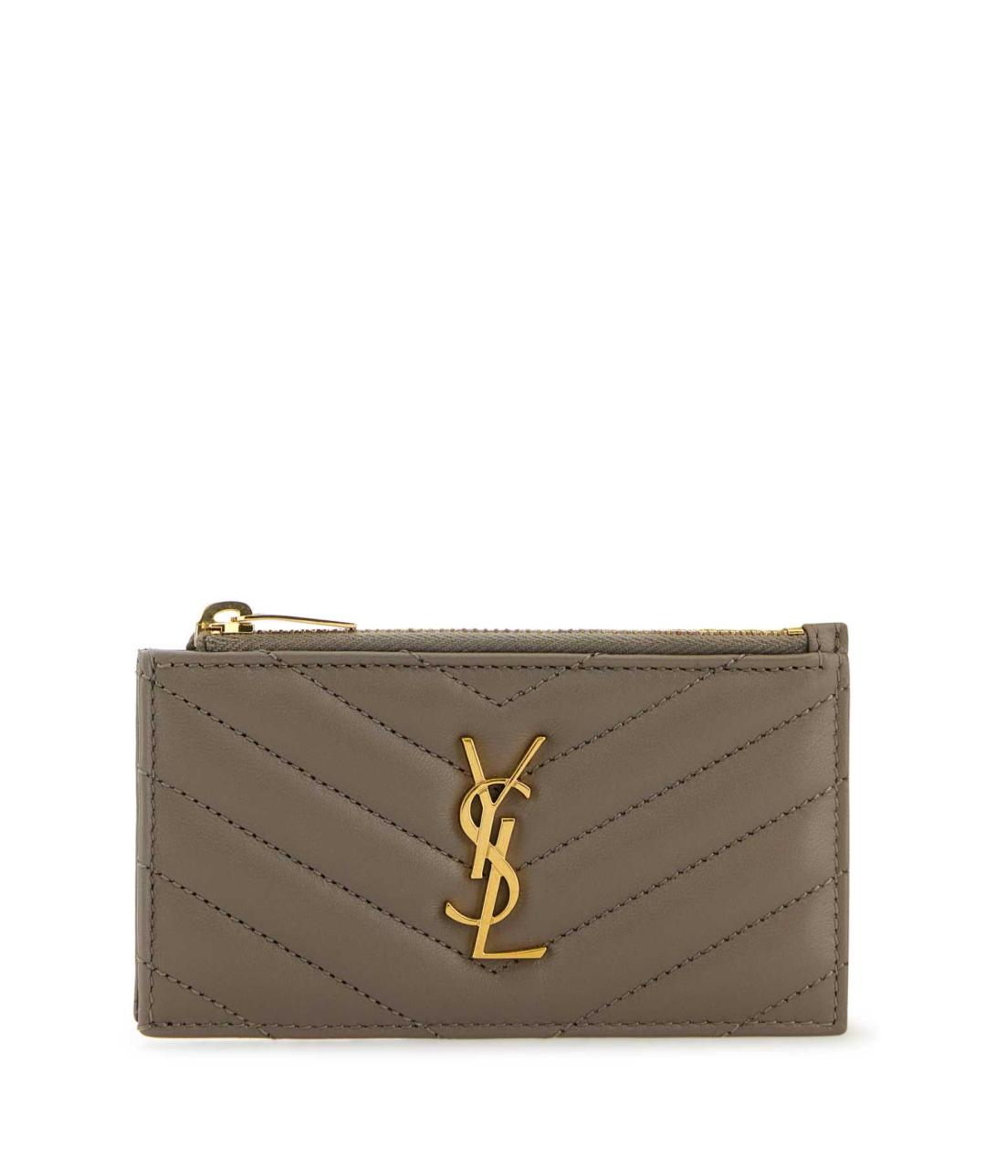 SAINT LAURENT Серый кожаный кардхолдер, фото 1