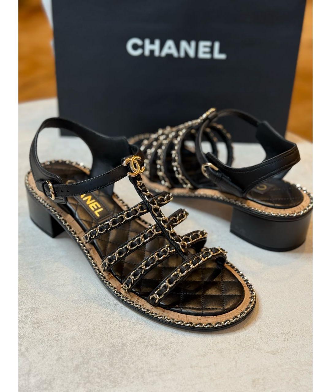 CHANEL Черные кожаные сандалии, фото 9