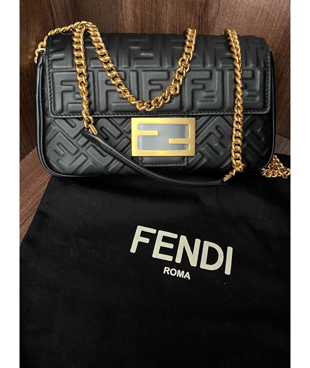 FENDI Черная кожаная сумка через плечо, фото 5