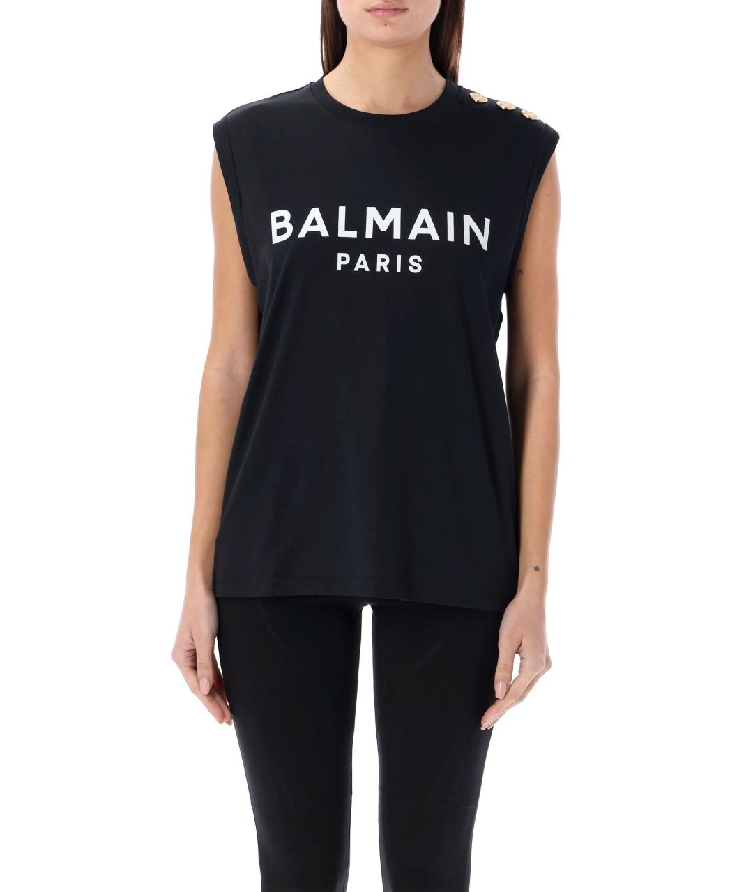 BALMAIN Черная хлопковая футболка, фото 2