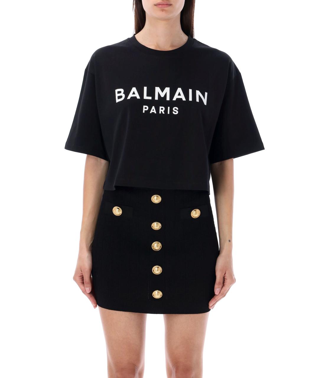 BALMAIN Черная хлопковая футболка, фото 1